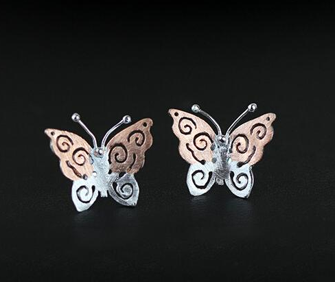 Retro 925 Sterling Silver And Gold-Plated Butterfly Earrings